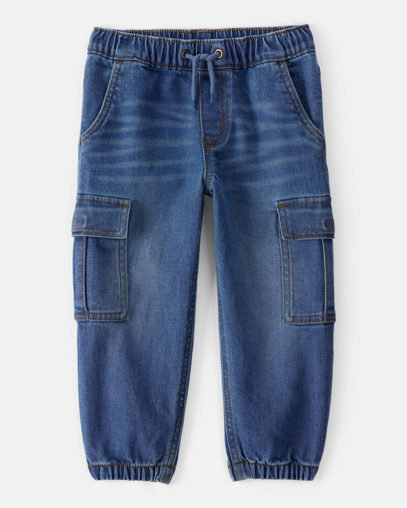 Toddler Boy Denim Cargo Joggers - Dark Wash, image 1 of 5 slides