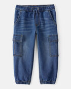 Toddler Boy Denim Cargo Joggers - Dark Wash, image 1 of 5 slides