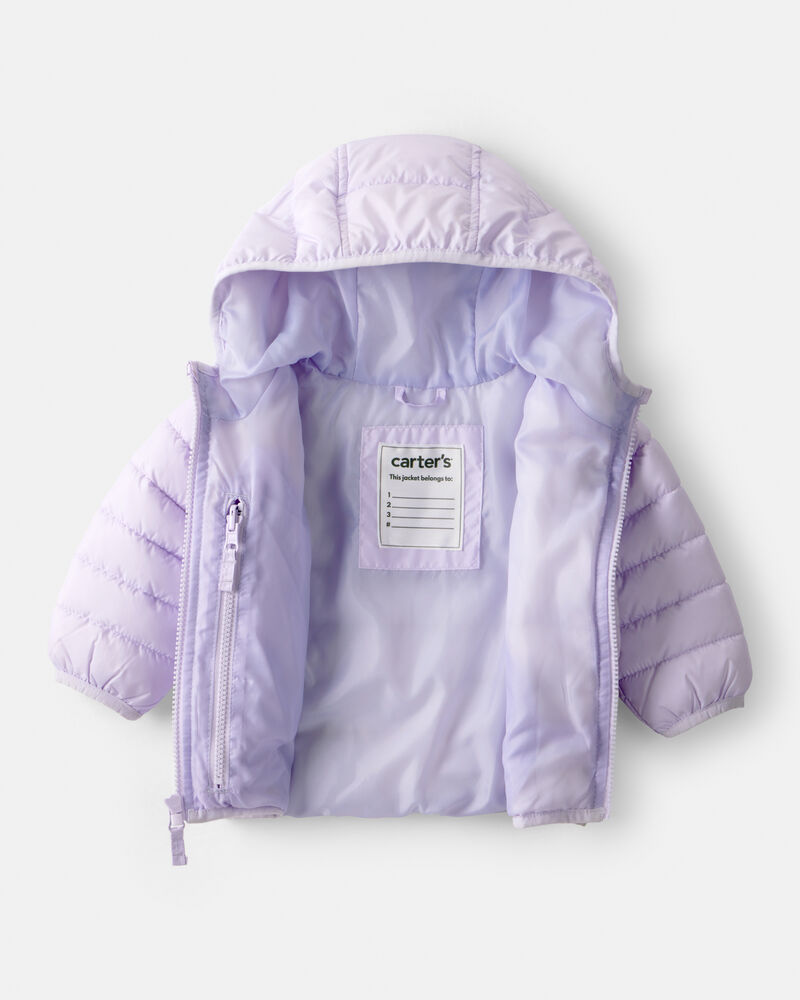 Baby Packable Hooded Puffer Jacket - Purple, image 3 of 4 slides