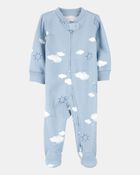 Baby Boy Cloud Print 2-Way Zip Cotton Sleep & Play Pajamas - Blue, image 1 of 3 slides