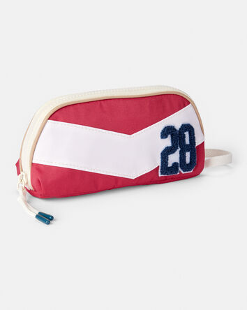 Striped Zip-Up Pencil Case - Red/White, 