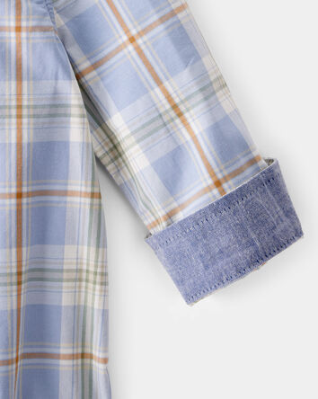 Baby Boy Poplin Plaid Button-Front Long-Sleeve Bodysuit, 