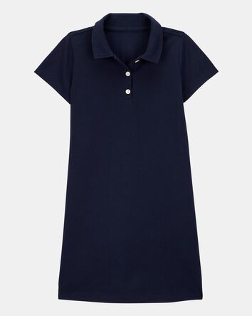 Girls Pique Short-Sleeve Uniform Dress - Navy, 