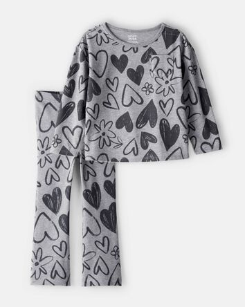 Toddler Girl 2-Piece Heart Print Top & Flare Stretch Leggings Set - Grey, 