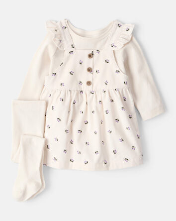 Baby Girl 3-Piece Floral Long-Sleeve Dress Set - White, 