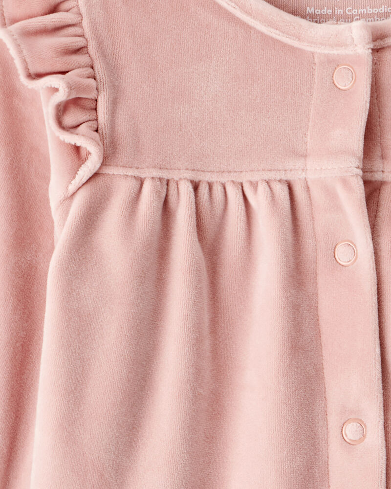 Baby Girl Velour Long-Sleeve Jumpsuit - Pink, image 2 of 3 slides