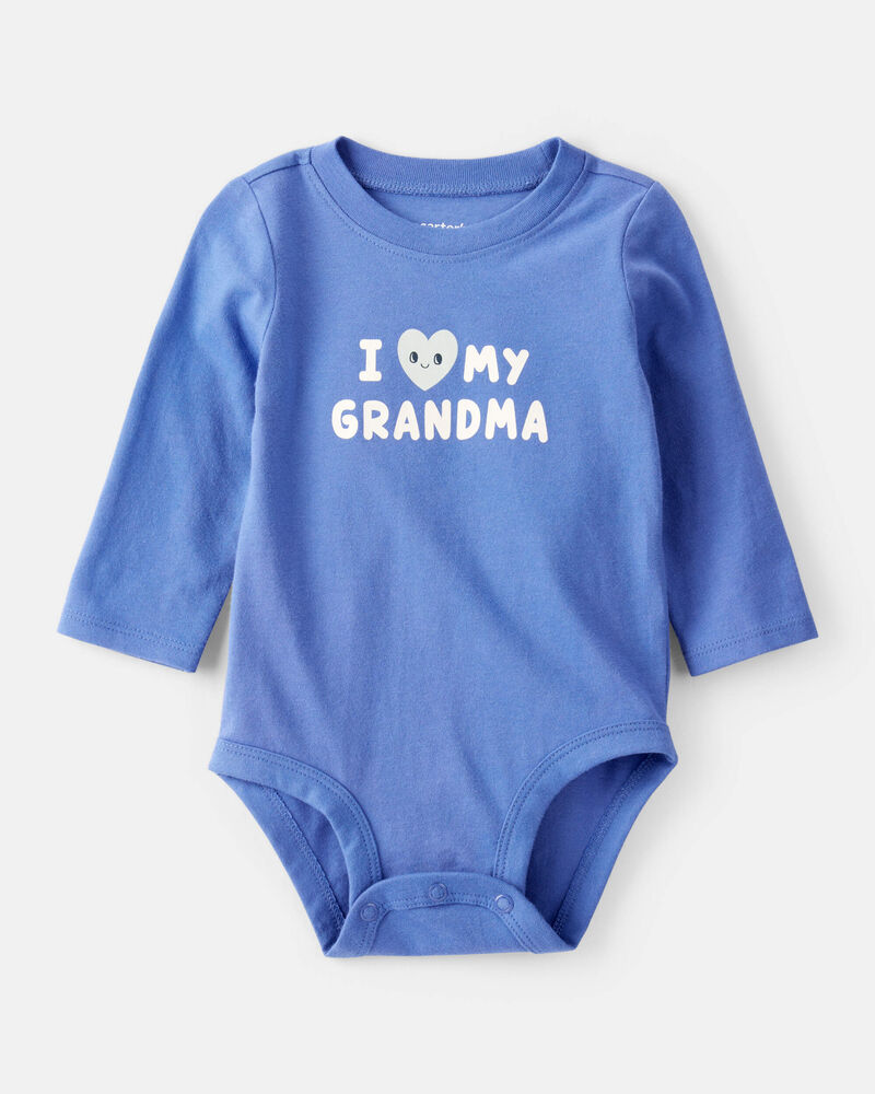 Baby Boy I Love My Grandma Cotton Long-Sleeve Graphic Bodysuit - Blue, image 1 of 3 slides