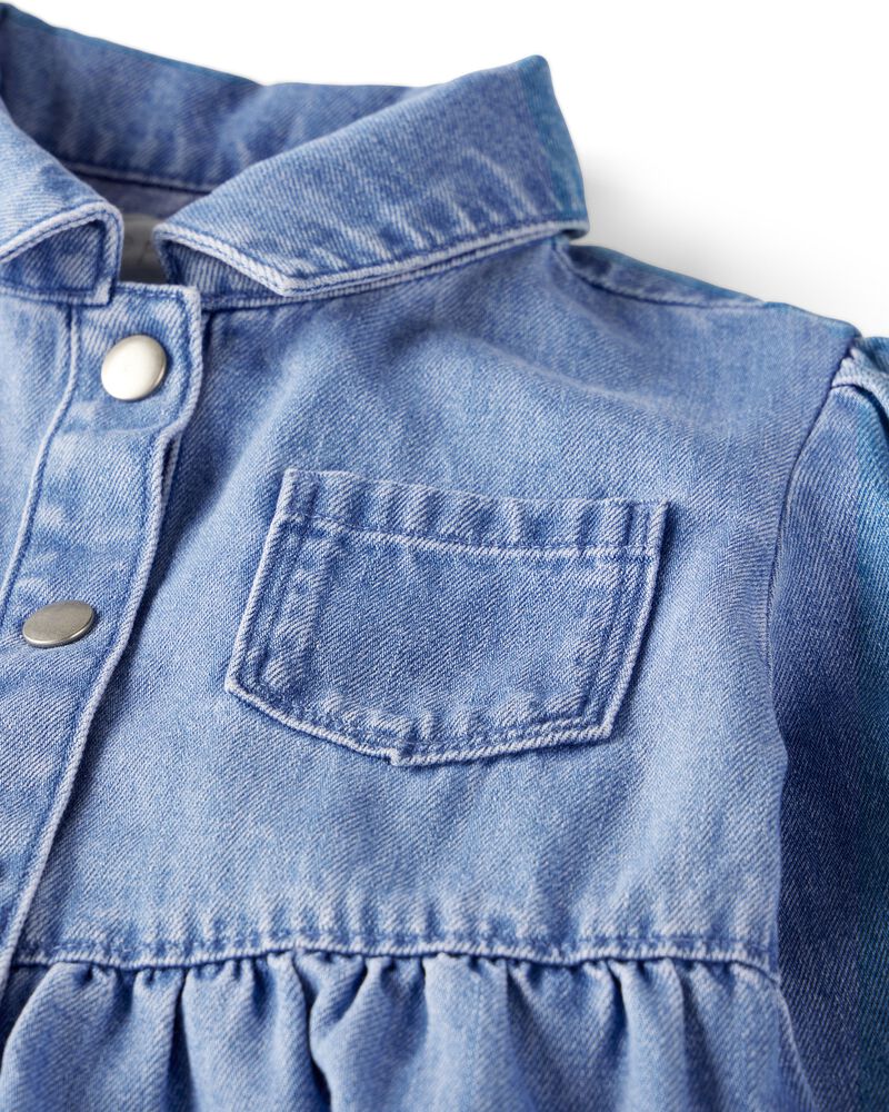 Girls Organic Cotton Denim Dress, image 3 of 5 slides