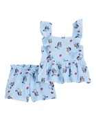 Baby 2-Piece Flutter-Sleeve Gauze Bluey Top & Short Set - Blue, image 1 of 2 slides
