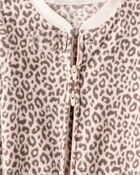 Baby Girl Leopard Fleece Long-Sleeve Loose Fit 1-Piece Pajamas - Brown, image 2 of 5 slides