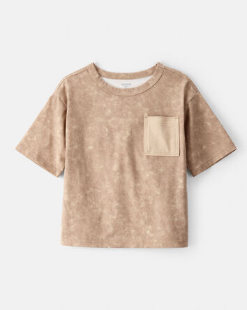 Boys Acid Wash Cotton Short-Sleeve Pocket Tee - Brown, 