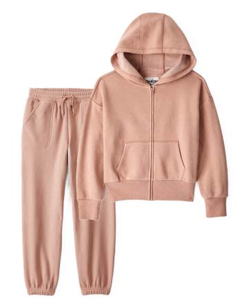 Girls 2-Piece DayDream Fleece Fleece Hooded Jacket & Joggers Set - Brown, 