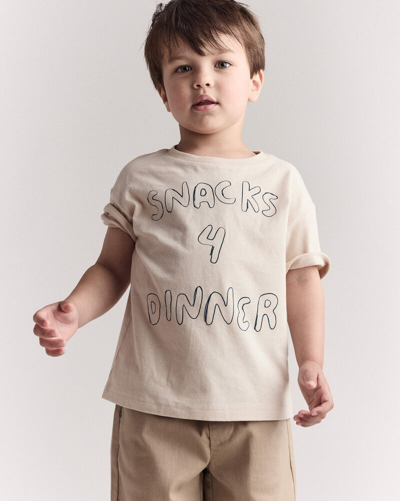 Toddler 'Snacks 4 Dinner' Short-Sleeve Graphic Tee - Khaki, image 3 of 7 slides