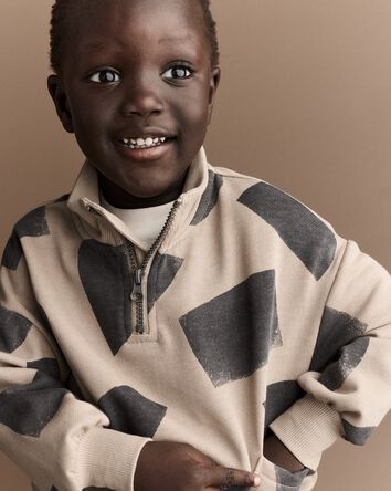 Toddler Boy Quarter-Zip Sweatshirt with Shapes - Khaki, 