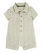 Baby Striped Short-Sleeve Romper- Green, image 1 of 3 slides