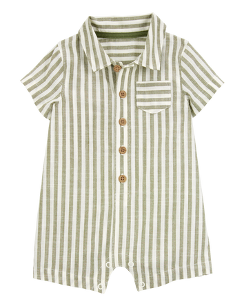 Baby Striped Short-Sleeve Romper- Green, 
