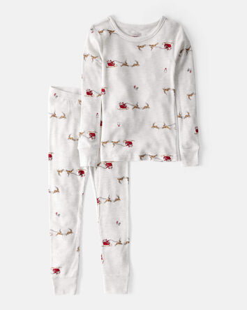Kid Santa Sleigh PurelySoft Long-Sleeve 2-Piece Pajamas - Grey, 