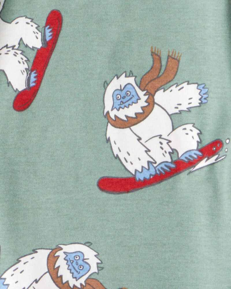 Baby Boy Yeti Print 100% Cotton Long-Sleeve Snug Fit 4-Piece Pajamas - Green/Grey, image 3 of 5 slides