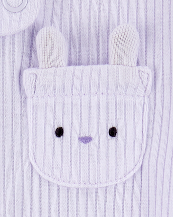 Baby Girl Bunny 2-Way Zip Ribbed Sleep & Play Pajamas - Purple, 