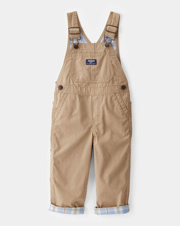 Toddler Lightweight Plaid-Lined Canvas Overalls - Khaki, 
