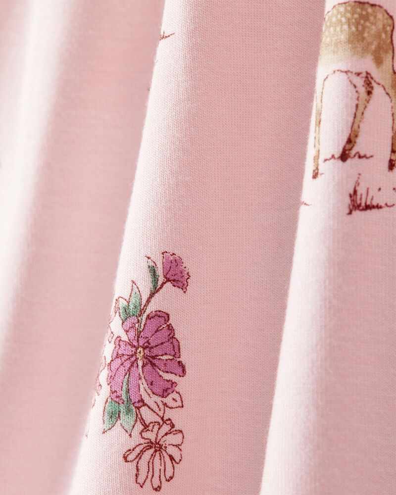 Baby Girl Deer & Floral Print PurelySoft Long-Sleeve 2-Way Zip 1-Piece Pajamas - Pink, image 3 of 6 slides