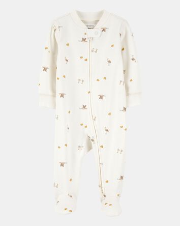 Baby Mini Bird Print 2-Way Zip Cotton Sleep & Play Pajamas, 