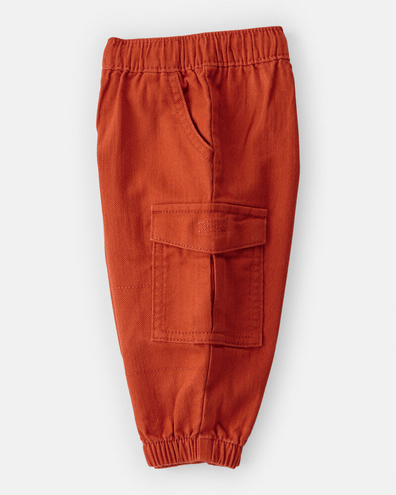 Baby Boy  Cotton Twill Pull-On Cargo Joggers - Orange, image 3 of 5 slides