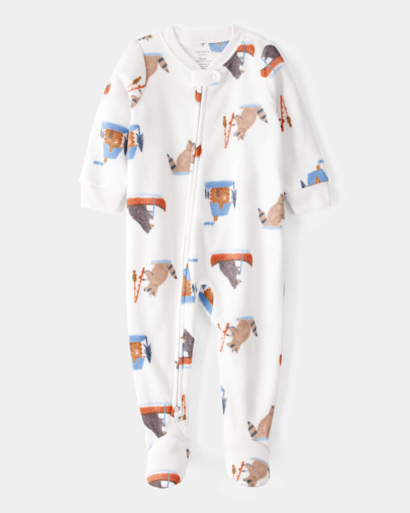 Toddler Boy 1-Piece Woodland Creatures Fleece Footie Pajamas - Ivory, image 1 of 3 slides