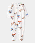 Toddler Boy 1-Piece Woodland Creatures Fleece Footie Pajamas - Ivory, image 1 of 3 slides