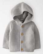 Baby Organic Cotton Signature Stitch Cardigan - Grey, image 1 of 5 slides