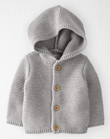 Baby Organic Cotton Signature Stitch Cardigan - Grey, 