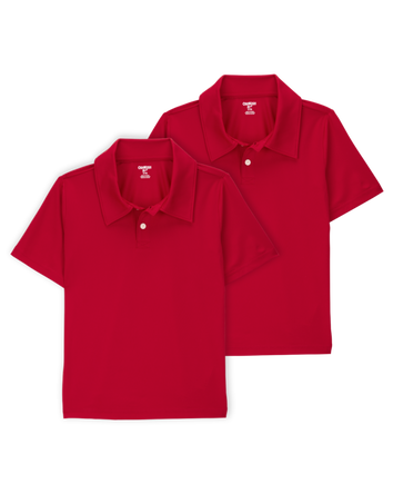 Kid 2-Pack Active Uniform Polo Shirts in Moisture Wicking BeCool&trade; Fabric - Red, 