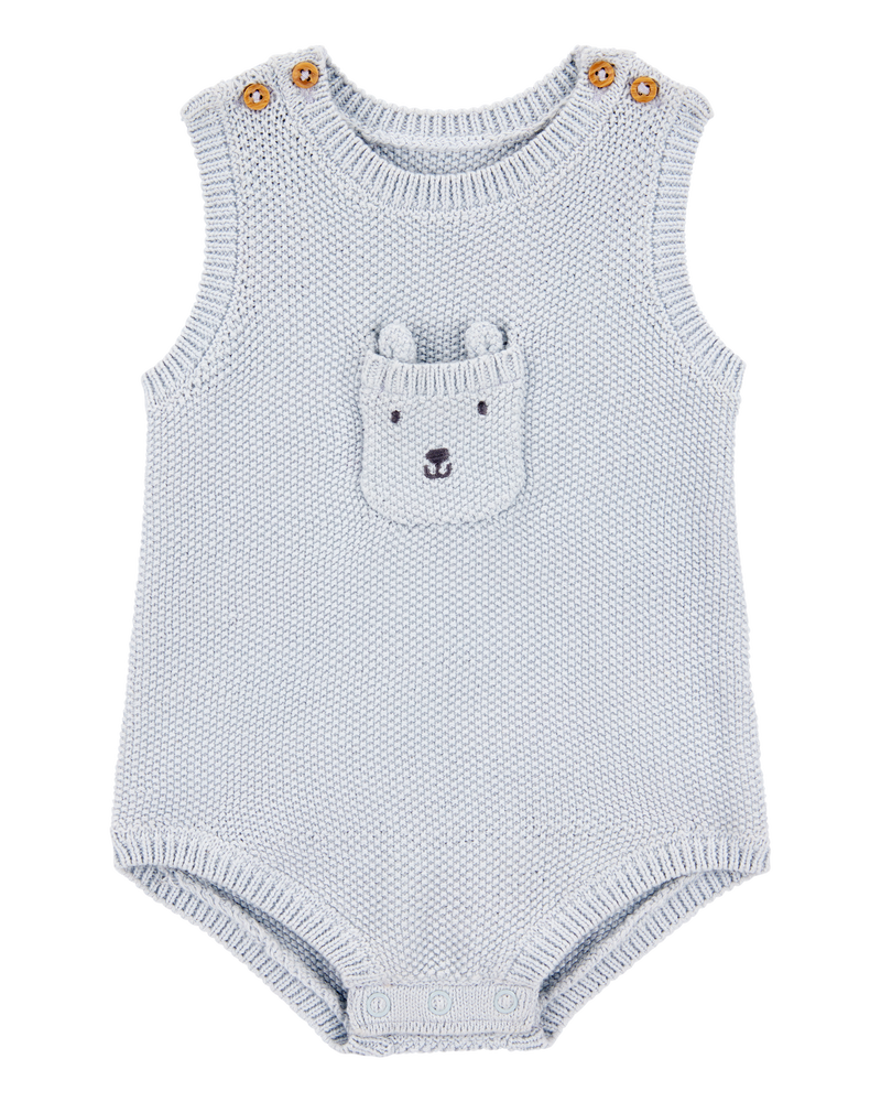 Baby Boy Solid Cotton Romper - Blue, image 1 of 3 slides