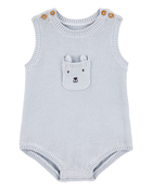 Baby Boy Solid Cotton Romper - Blue, image 1 of 3 slides