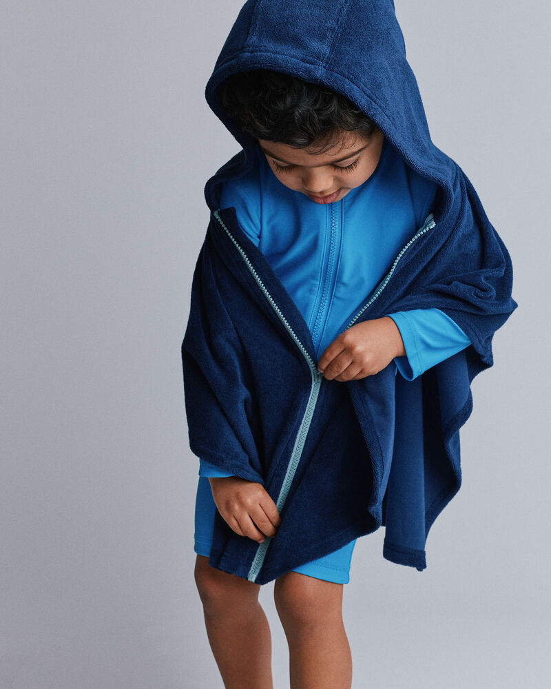 Toddler French-Terry Hooded Poncho Towel - Navy, image 1 of 5 slides