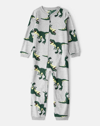 Boys Dinosaur Loose Fit Long-Sleeve Zip-Up 1-Piece Pajamas - Grey, 