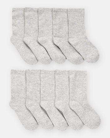 Boys 10-Pack Crew Socks - Grey, 