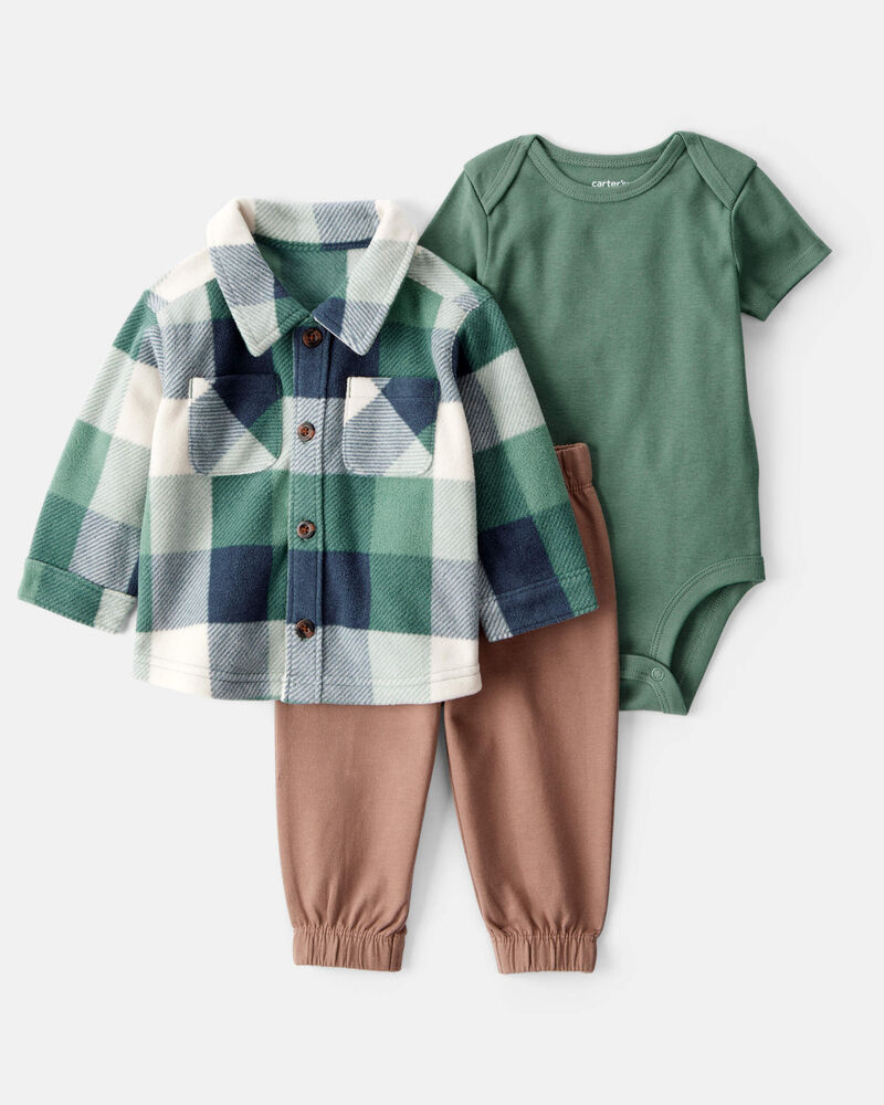 Baby Boy 3-Piece Plaid Little Jacket Set - Green/Brown, image 1 of 5 slides
