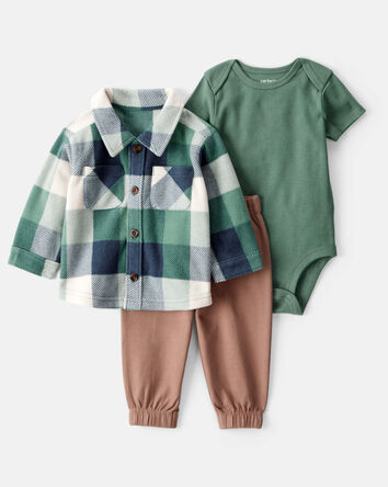 Baby Boy 3-Piece Plaid Little Jacket Set - Green/Brown, 