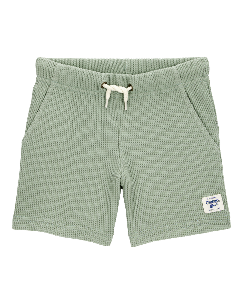 Baby 2-Piece Waffle Knit Hooded Pullover & Drawsting Shorts Set - Green, image 7 of 7 slides