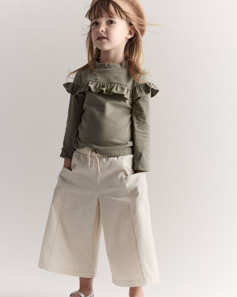 Toddler Girl Mock Neck Ruffle Top - Olive, image 4 of 7 slides
