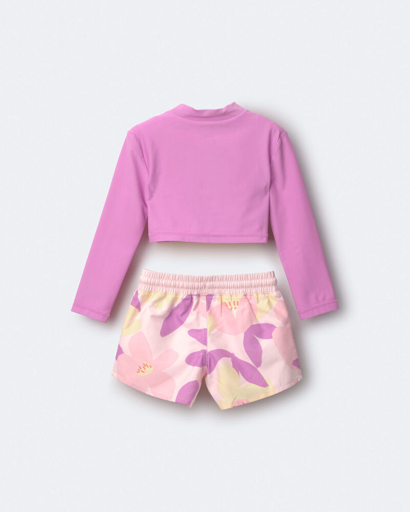 Toddler Girl Cropped Long-Sleeve Rashguard Set in Tropical Print - Purple/Rose, image 5 of 6 slides
