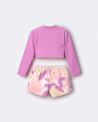 Toddler Girl Cropped Long-Sleeve Rashguard Set in Tropical Print - Purple/Rose, image 5 of 6 slides