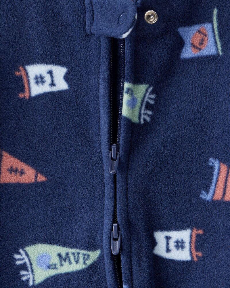 Baby Boy Sports Print Loose Fit Long-Sleeve Sleep & Play Pajamas - Navy Blue, image 2 of 4 slides