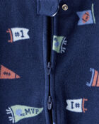 Baby Boy Sports Print Loose Fit Long-Sleeve Sleep & Play Pajamas - Navy Blue, image 2 of 4 slides