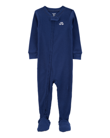 Toddler Boy Car Waffle Knit Footie 1-Piece Pajamas - Navy, 