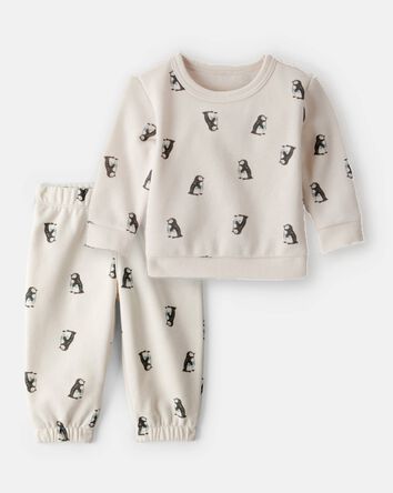 Baby Boy 2-Piece DayDream Fleece Penguin Sweatshirt & Pant Set - Cream, 