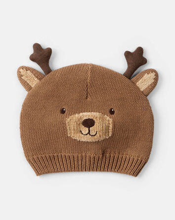 Baby Christmas Reindeer Crochet Hat - Brown, 