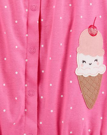Baby Girl Ice Cream Short-Sleeve Cotton Romper - Pink, 