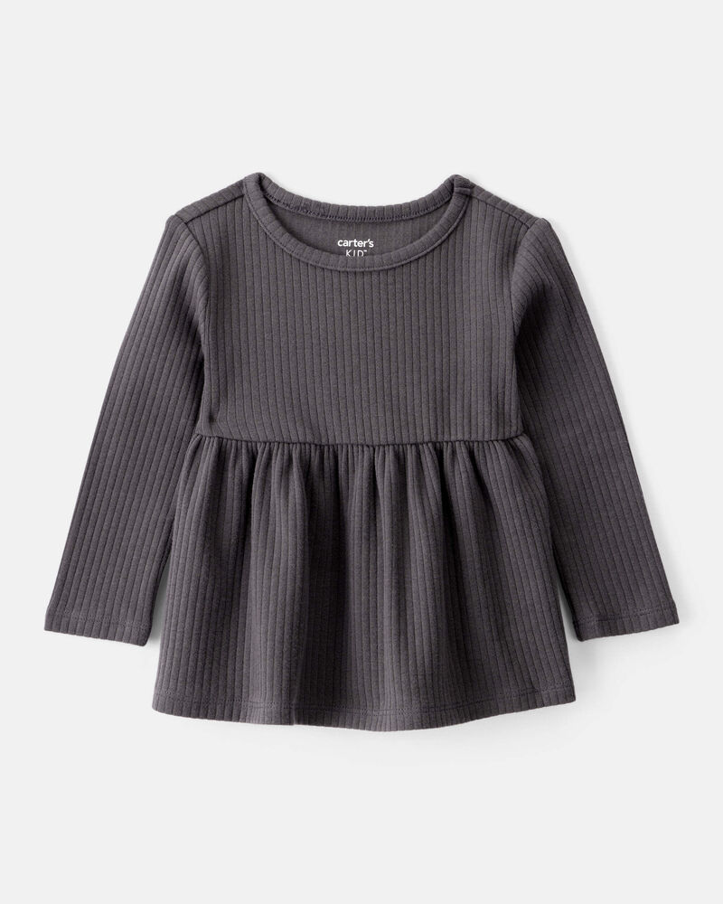 Baby Girl Long-Sleeve Peplum Top - Black, image 1 of 3 slides